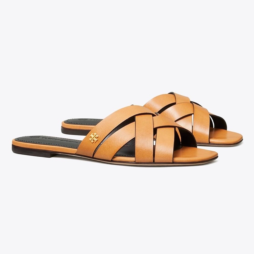 Tory Burch Tan City Slide Sandals Size 6 EUC